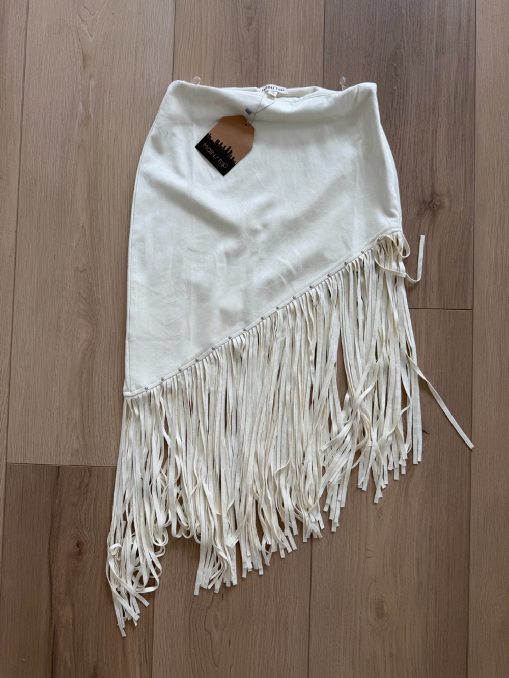 Main Strip Ivory Fringe Asymmetrical Skirt